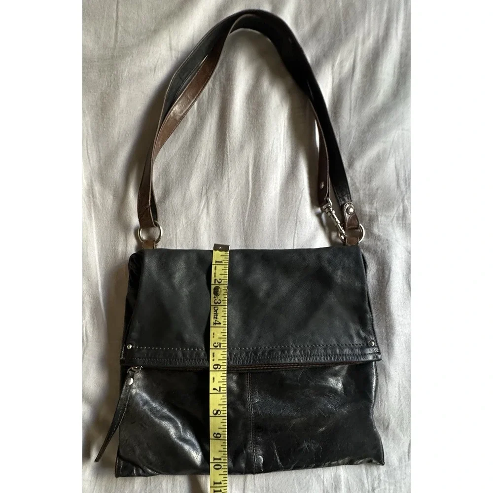 HOBO Slouchy Leather Fold Over Crossbody Purse Bag Black‎ & Brown